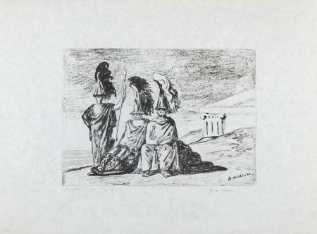 Lithograph De Chirico - I guerrieri di ritorno da Troia