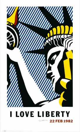 Lithograph Lichtenstein - 'I Love Liberty' Hand-Signed 1982 Offset-lithograph