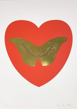Screenprint Hirst - I Love You - Red/ Oriental Gold/ Cool Gold