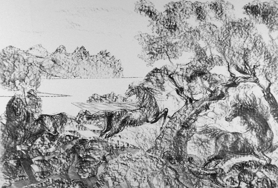 Lithograph Sassu - Il cavaliere con l'elmo