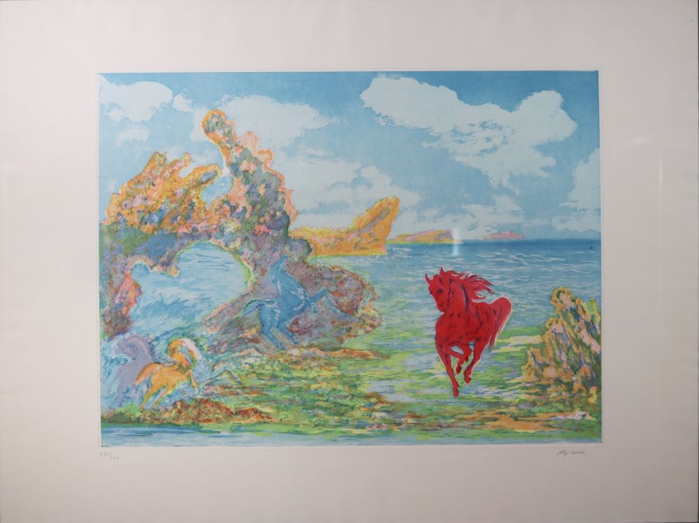 Etching And Aquatint Sassu - Il grande cavallo rosso