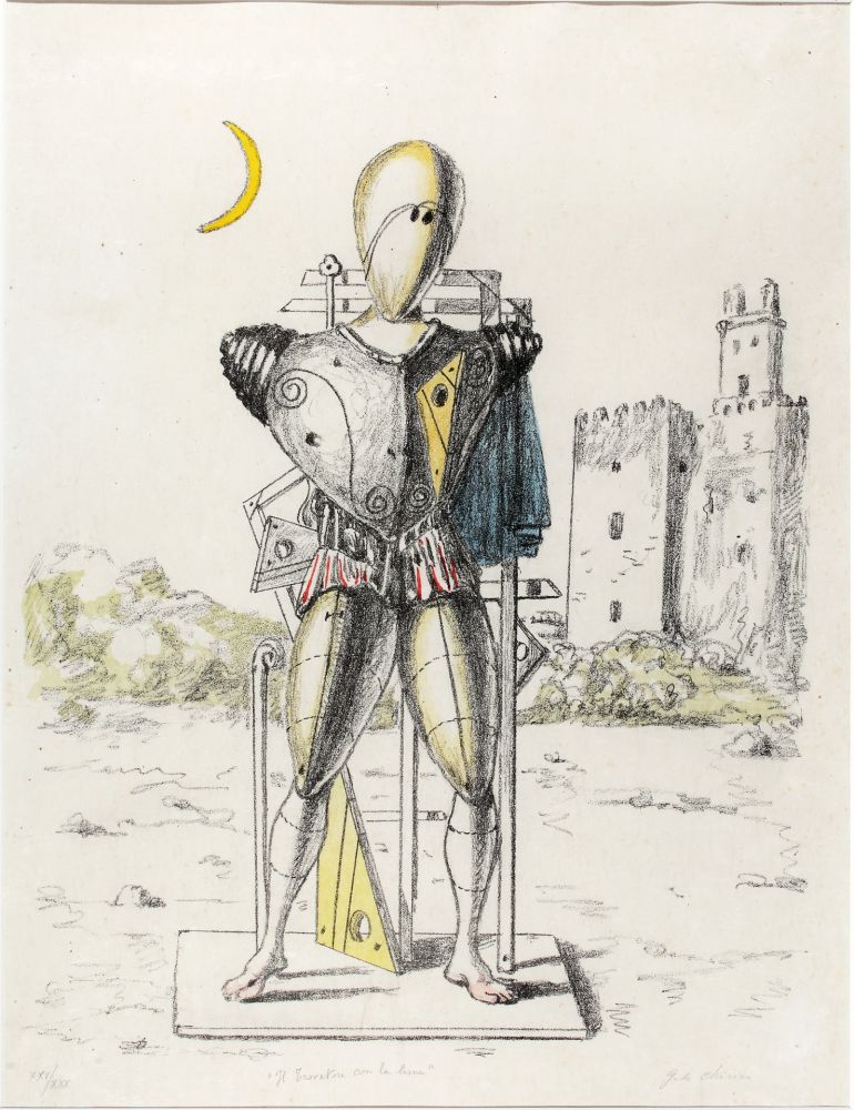 Lithograph De Chirico - Il trovatore con la luna