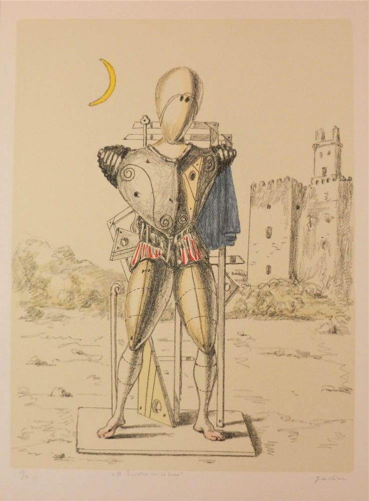 Lithograph De Chirico - Il trovatore con la luna