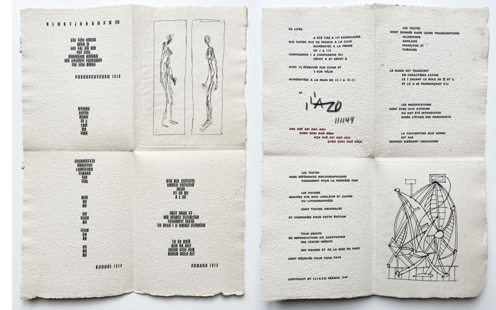 Illustrated Book Giacometti - ILIAZD (Ilia Zdanevitch, dit.)‎ ‎POÉSIE DE MOTS INCONNUS.‎ Gravures de Giacometti, Picasso, Matisse, Braque, Miro, Léger, Chagall, etc. (1949)