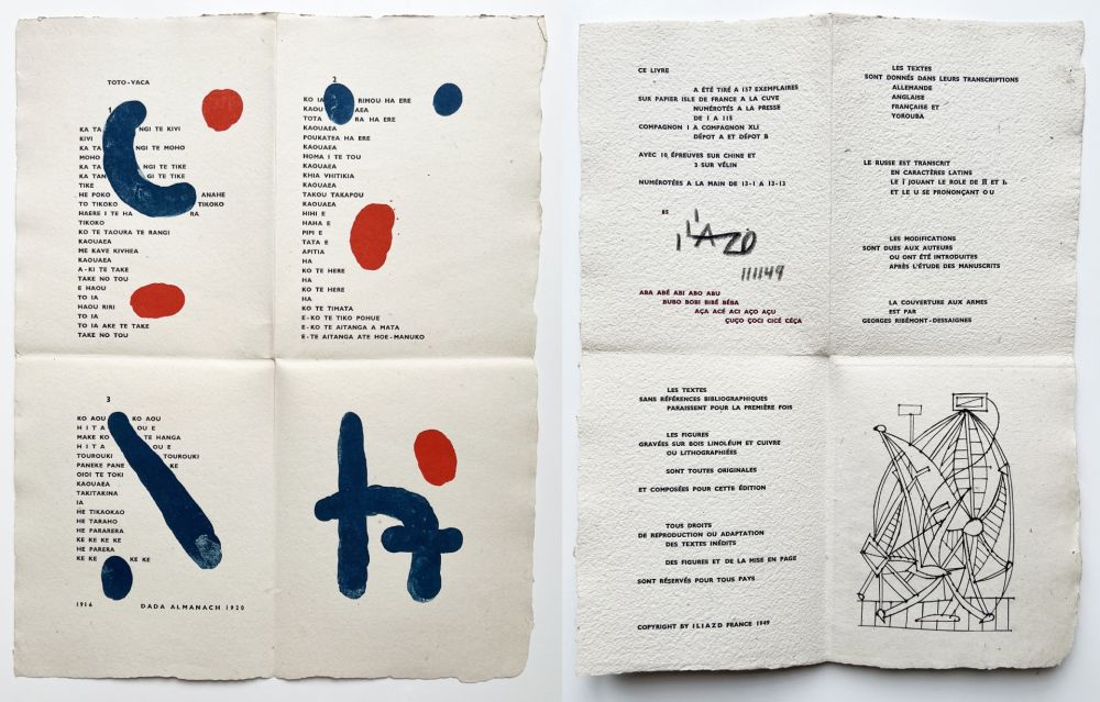 Illustrated Book Miró - ILIAZD (Ilia Zdanevitch, dit.)‎ ‎POÉSIE DE MOTS INCONNUS.‎ Gravures de Miro, Picasso, Matisse, Braque, Léger, Chagall, Giacometti, etc. 1949.