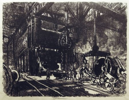 Lithograph Pennell - In the Land of Brobdingnag: The Armour Plate Bending Presses