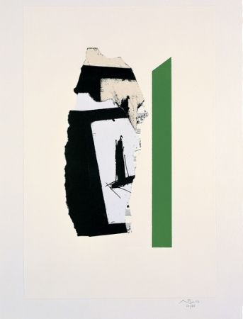 Lithograph Motherwell - In White with Green Stripe