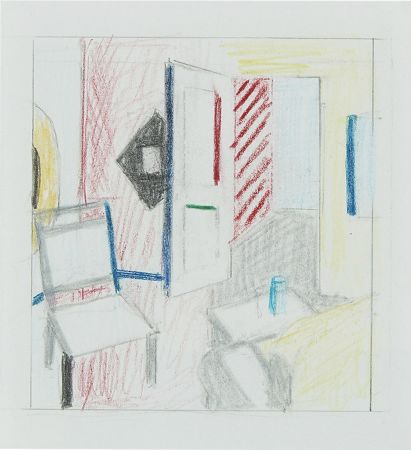 No Technical Lichtenstein - Interior Room Study is a coloured pencil and graphite on paper