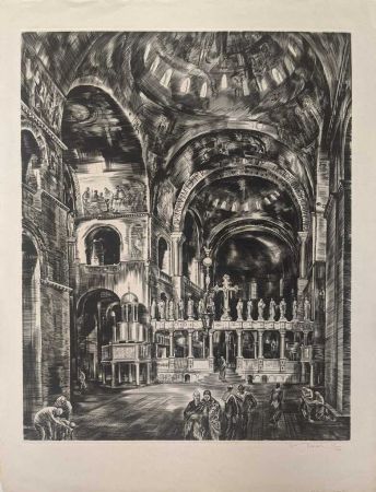 Engraving Decaris - Intérieur de Saint-Marc I (Venise) / Interior of St. Mark's, Venice
