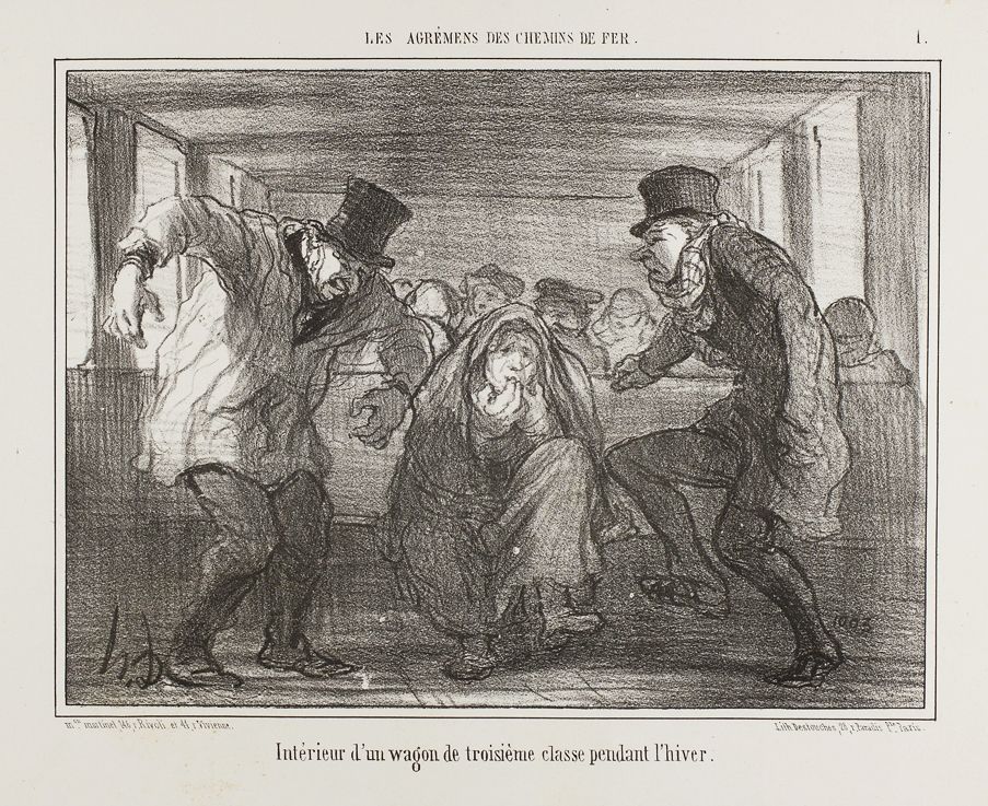 Lithograph Daumier - Intérieur d’un wagon de troisième classe pendant l’hiver