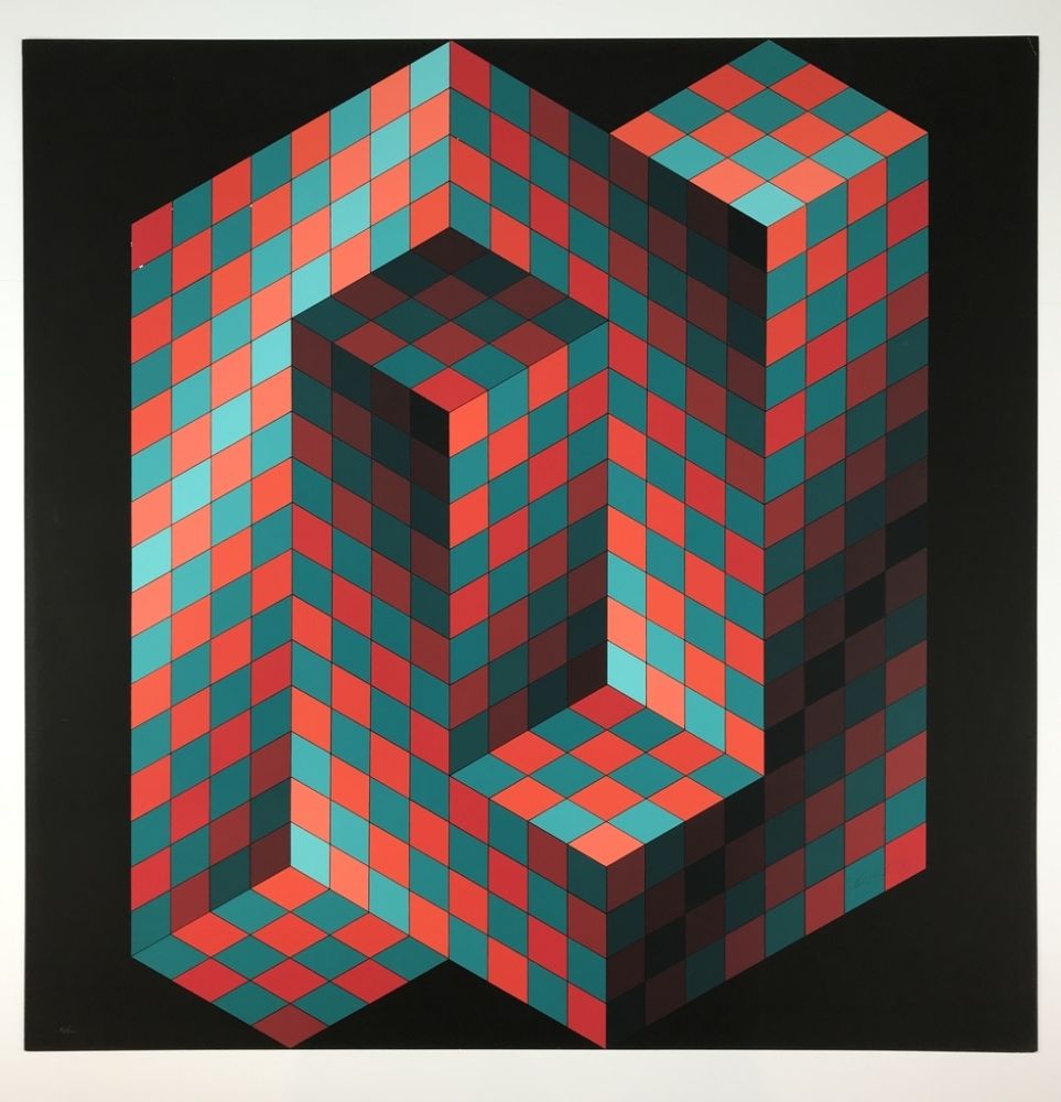 Lithograph Vasarely - Izzo-Rouge-Vert