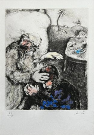 Engraving Chagall - Jacob béni par Isaac