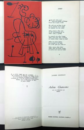Illustrated Book Miró - Janine Queneau : ADIEU CHANSONS. Avec une illustration par Miro (1951).