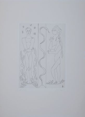 Etching Survage - Jardin d'Eden : Adam et Eve, vers 1930 - Hand-signed