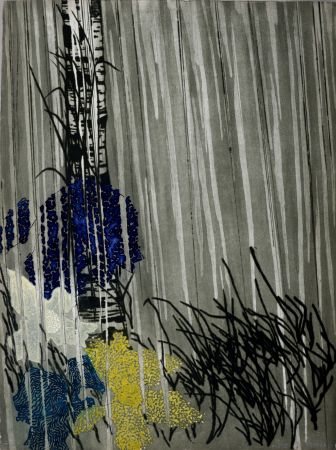 Etching Ballif - Jardin sous la pluie, 1970 - Hand-signed