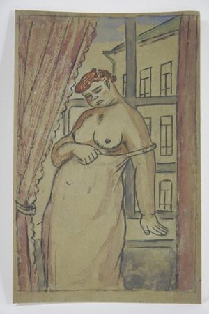 No Technical Lébédeff  - Jean Lébédeff (1884-1972). Femme à la fenêtre. Encre et aquarelle.