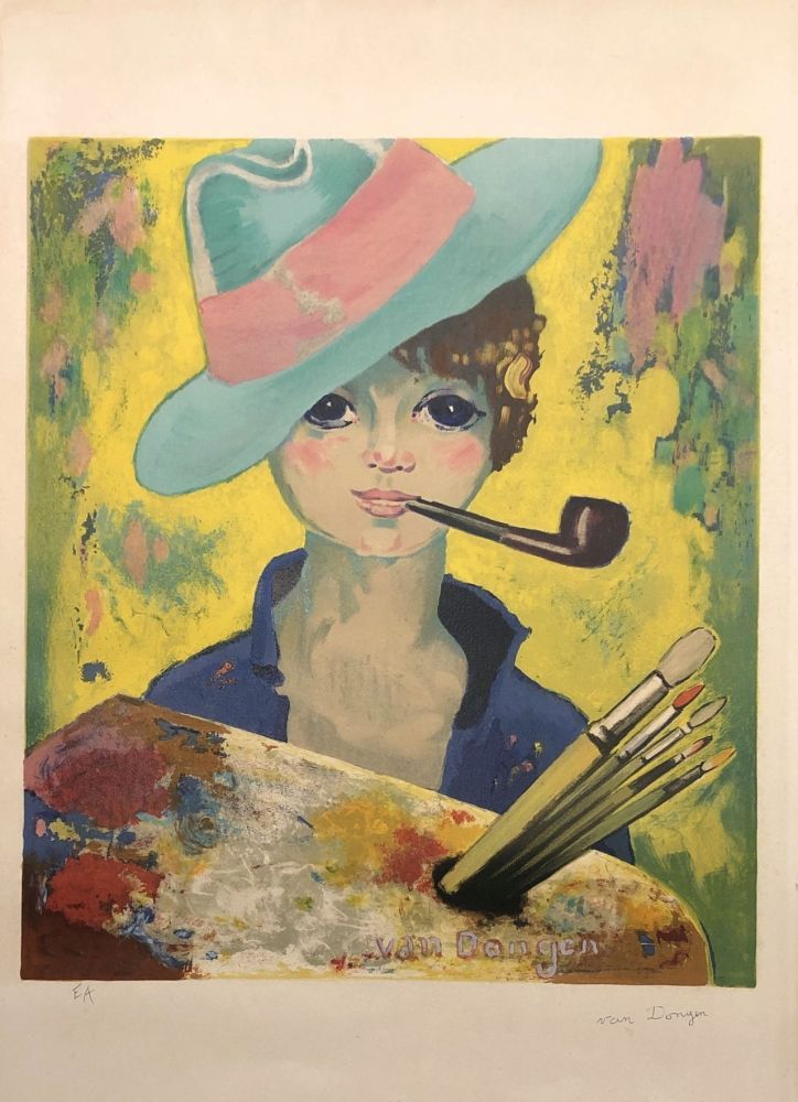 Lithograph Van Dongen - Jean Marie avec un chapeau et une pipe