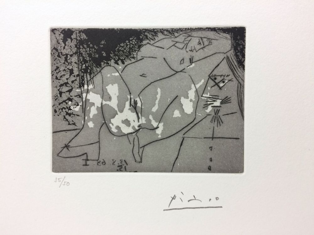 Etching Picasso - Jeune femme et « mousquetaire ». Aquatinte. 1968. 
