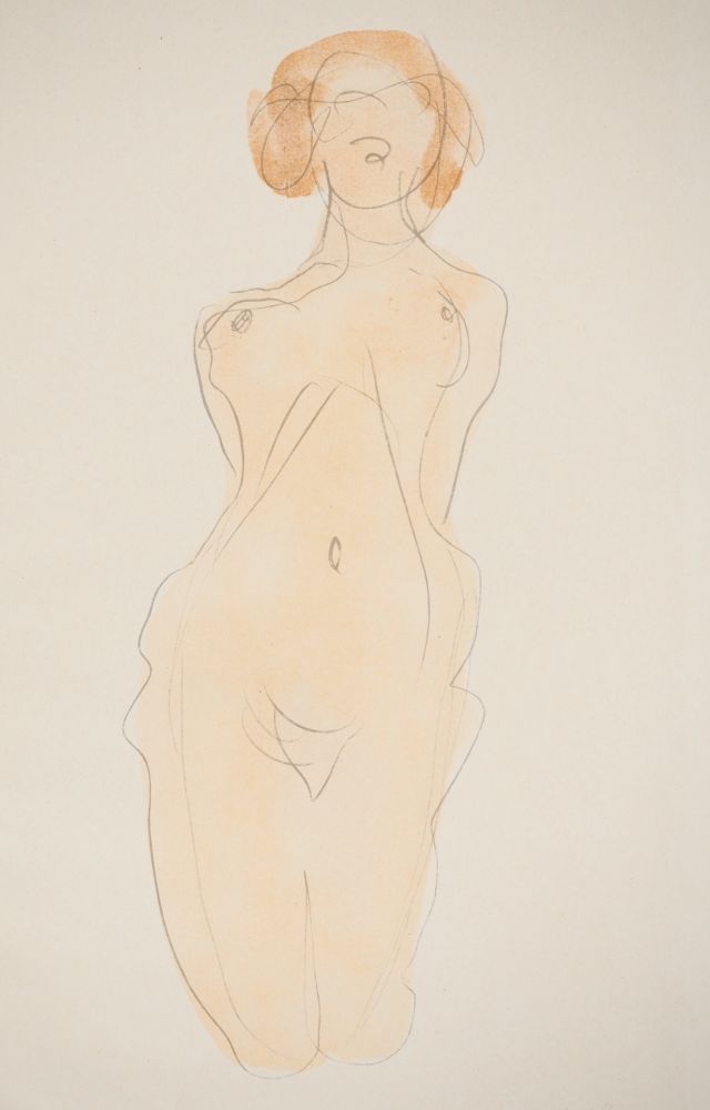 Lithograph Rodin - Jeune femme nue posant