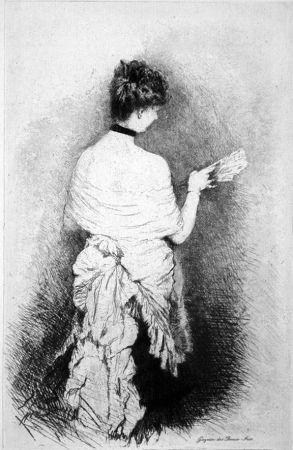 Engraving De Nittis - Jeune femme vue de dos