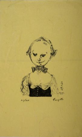 Lithograph Foujita - Jeune Fille au bonnet, 1957
