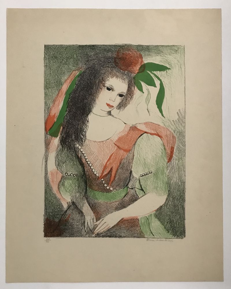 Lithograph Laurencin - Jeune Fille aux Trois Ornements de Perles