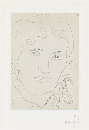 Etching Matisse - Jeune fille de face, flot de ruban sur l'épaule gauche