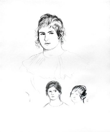 Lithograph Renoir - Jeune fille en buste et etudes de têtes (ou Gabrielle) [Three Sketches of Faces, Gabrielle]