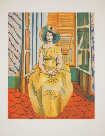 Lithograph Matisse - Jeune fille à la robe tilleul