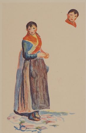 Lithograph Renoir - Jeune fille à la tresse