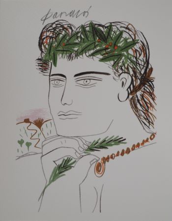 Lithograph Fassianos - Jeune homme à la couronne d'olivier