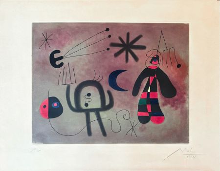 Etching Miró - Joan Miró (1893–1983) - L'Oiseau Fusée - Coloured etching - 1952