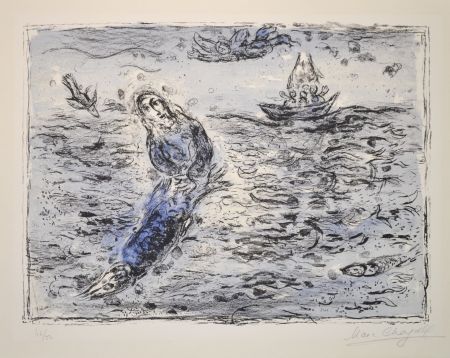 Lithograph Chagall - Jonah Against A Blue Background - M661