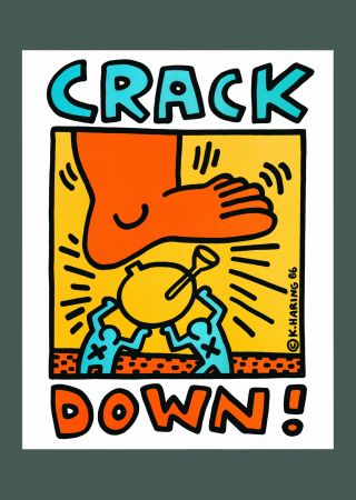 Lithograph Haring - Keith Haring: 'Crack Down!' 1986 Offset-lithograph