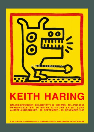 Lithograph Haring - Keith Haring: 'Untitled (Dog with..)' 1995 Offset-lithograph