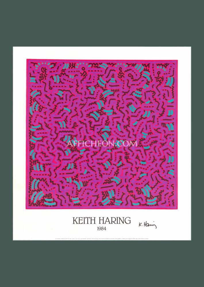Lithograph Haring - Keith Haring: 'Untitled (Pink)' 1984 Offset-lithograph (Hand-signed)
