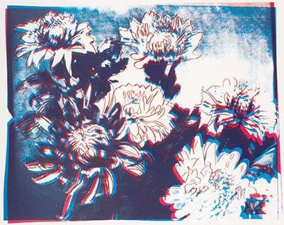 Screenprint Warhol - Kiku Blue & Red