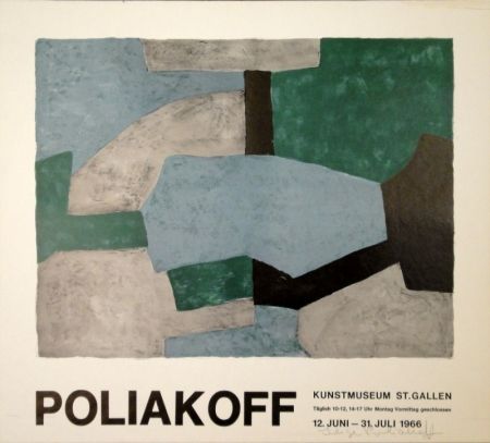 Lithograph Poliakoff - Komposition in Grau, Grün und Blau / Composition grise, verte et bleu / Composition in grey, green and blue