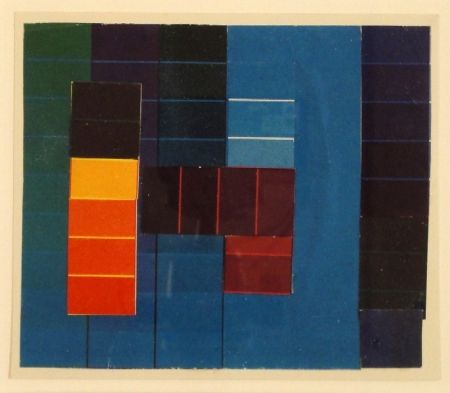 Monotype Itten - Komposition mit Farbkontrasten aus Blau/Grün/Violett und Rot/Gelb