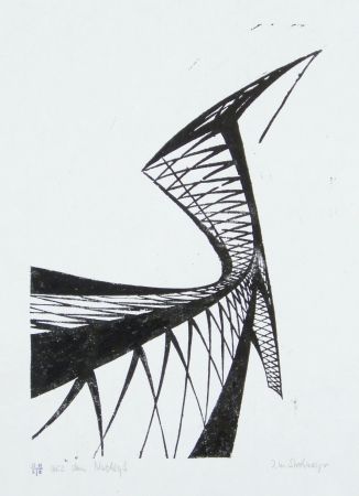 Linocut Strohmeyer - Kran (Crane)