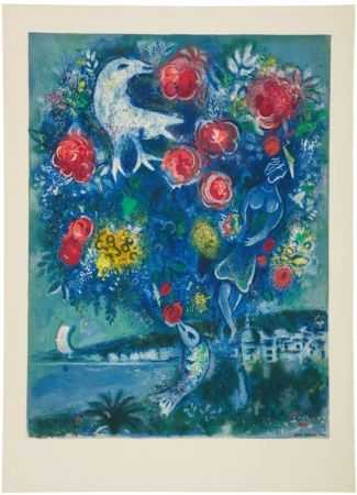 Lithograph Chagall - La baie des Anges au bouquet de roses (Angel Bay with a Boquet of Roses)