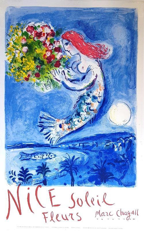 Lithograph Chagall - La Baie des Anges Nice Soleil Fleurs