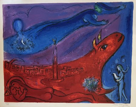 Lithograph Chagall - La Bastille