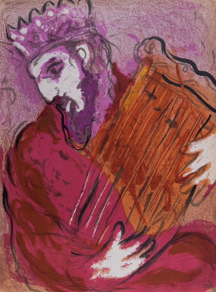 Lithograph Chagall - La Bible : David à la harpe, 1956