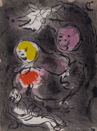 Lithograph Chagall - La Bible : Le Prophète Daniel avec les lions, 1956