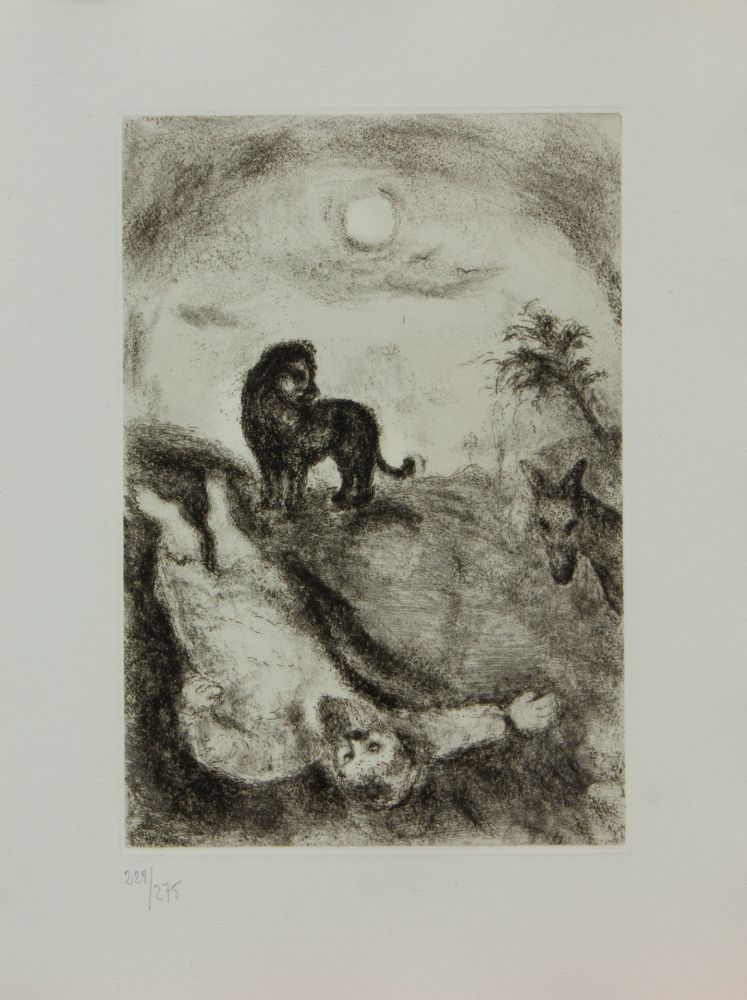 Etching Chagall - LA BIBLE ( PROPHETE TUE PAR UN LION )