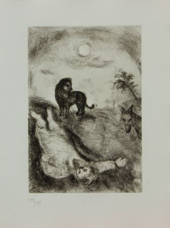 Etching Chagall - LA BIBLE ( PROPHETE TUE PAR UN LION )
