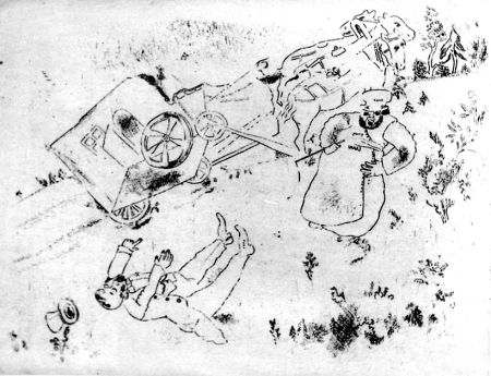 Engraving Chagall - La britchka s'est renversée