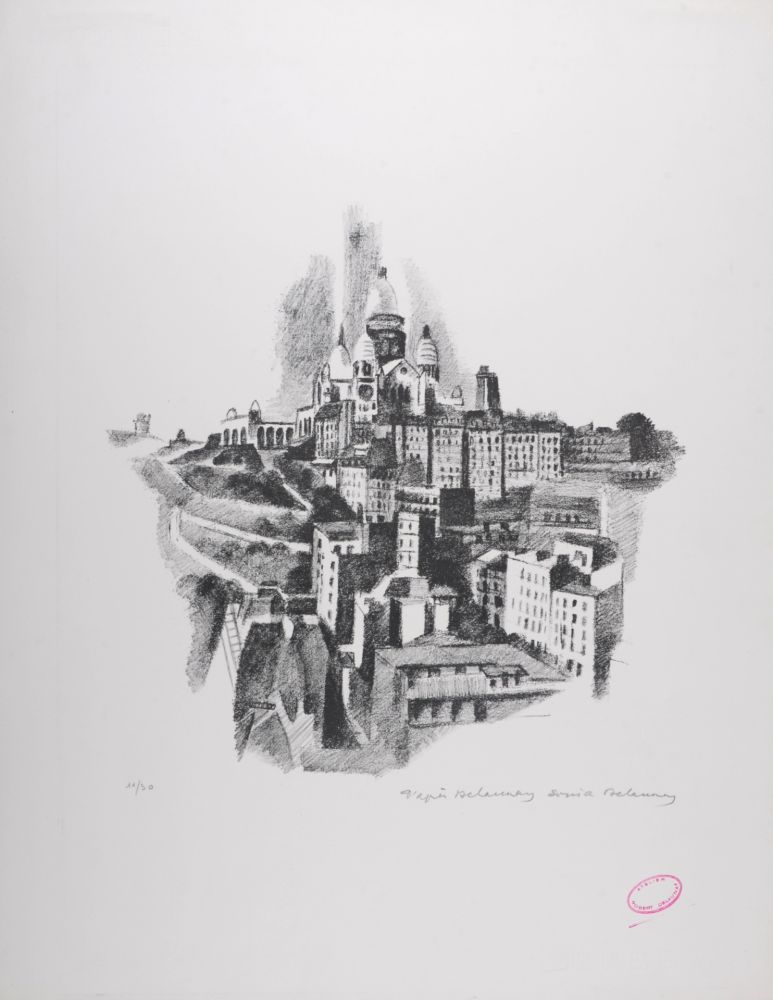 Lithograph Delaunay - La Butte Montmartre et le Sacré-Coeur, 1969