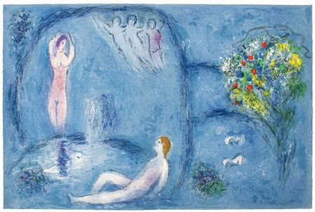 Lithograph Chagall - LA CAVERNE DES NYMPHES (de Daphnis et Chloé - 1961)